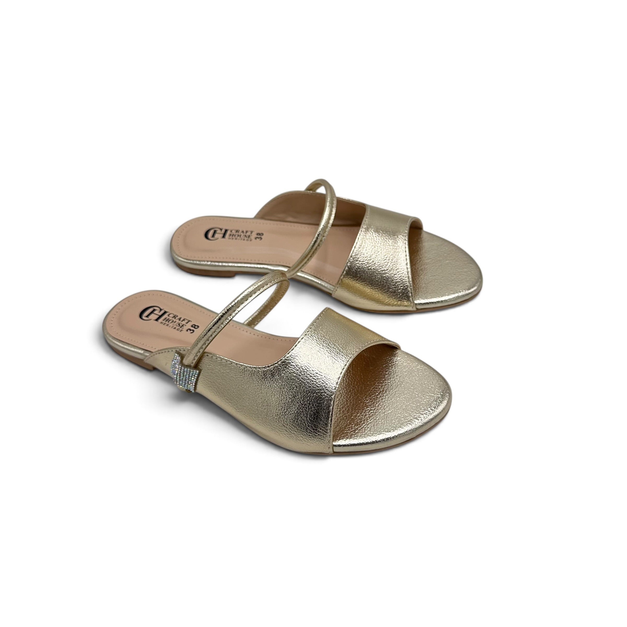 Women's Golden Flat Slippers – Premium Metallic Soft Sole Slip-On Sandals