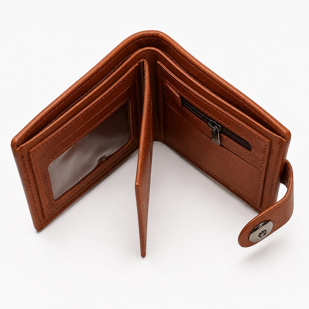 Leather men wallet with closure button