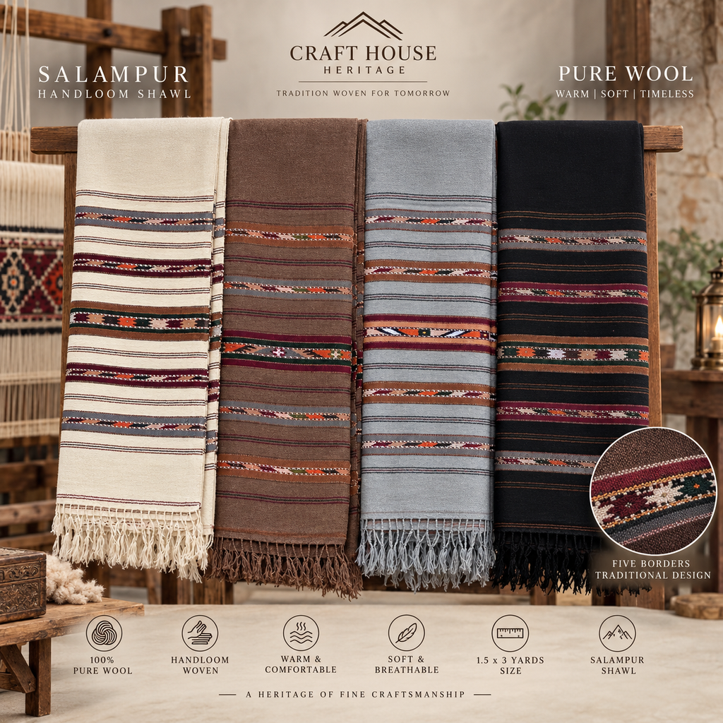 Australian Wool Five Borders Handloom Shawl for Men