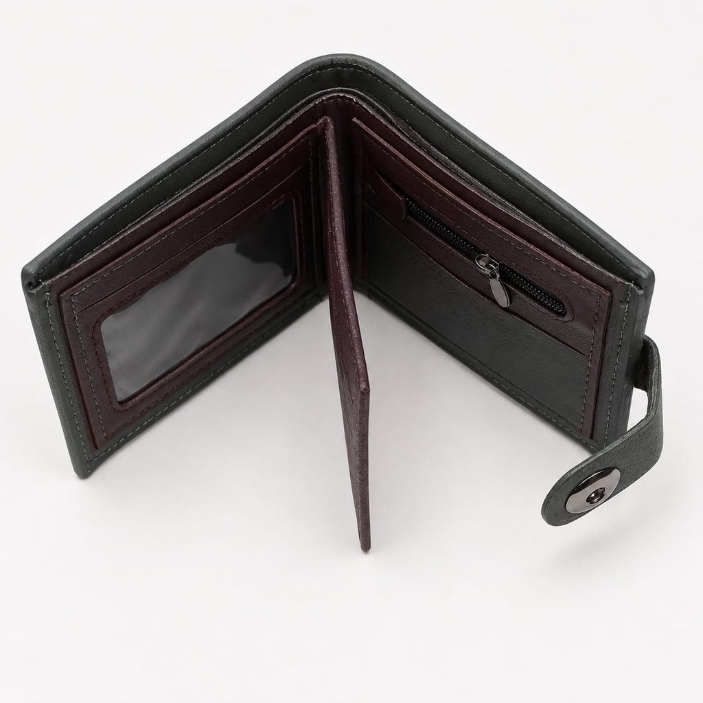 Leather men wallet with closure button
