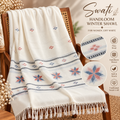 Women’s Swati Handloom Winter Shawl – Off-White with Blue & Rust Floral Geometric Design