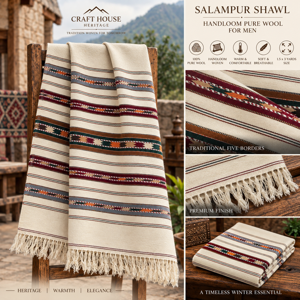 Australian Wool Five Borders Handloom Shawl for Men