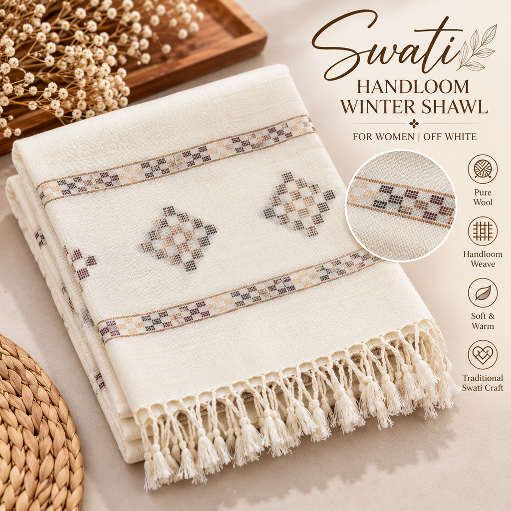 Women’s Swati Handloom Wool Shawl – Traditional  Design