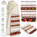 Handloom Shawl for Men with balls tassels- off white