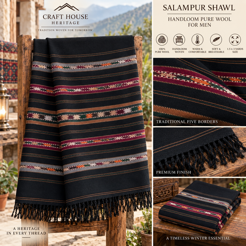 Australian Wool Five Borders Handloom Shawl for Men