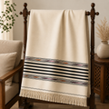 Off white Pure Wool Shawl with Multi borders design - SH-13