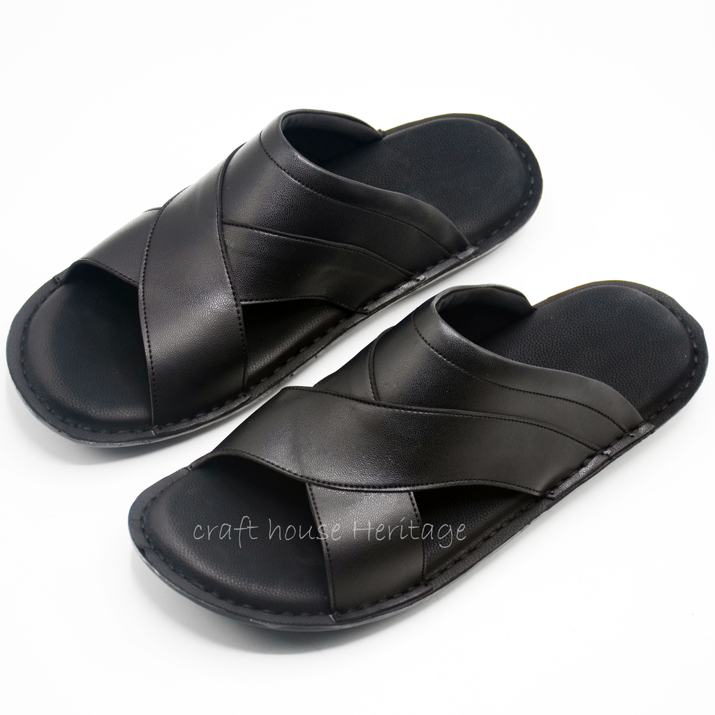 Handmade Soft Sole Slippers For Men - D3 Black