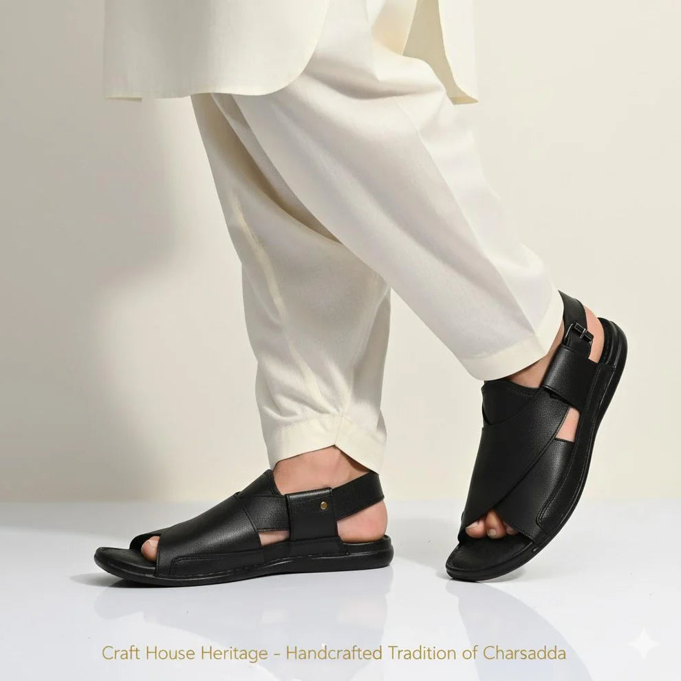 Handmade Peshawari chappal Latest Design - D4 Black