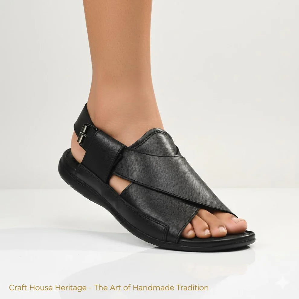 Handmade Peshawari chappal Latest Design - D4 Black