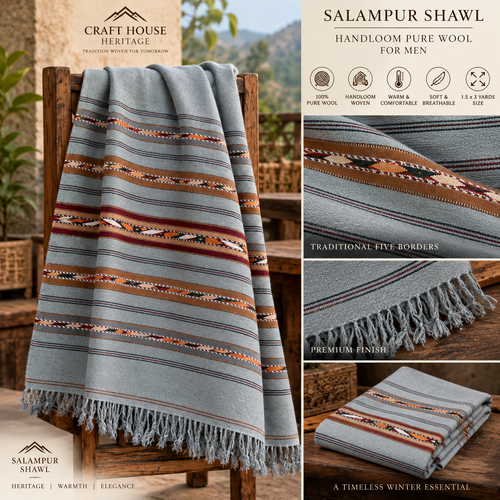 Australian Wool Five Borders Handloom Shawl for Men