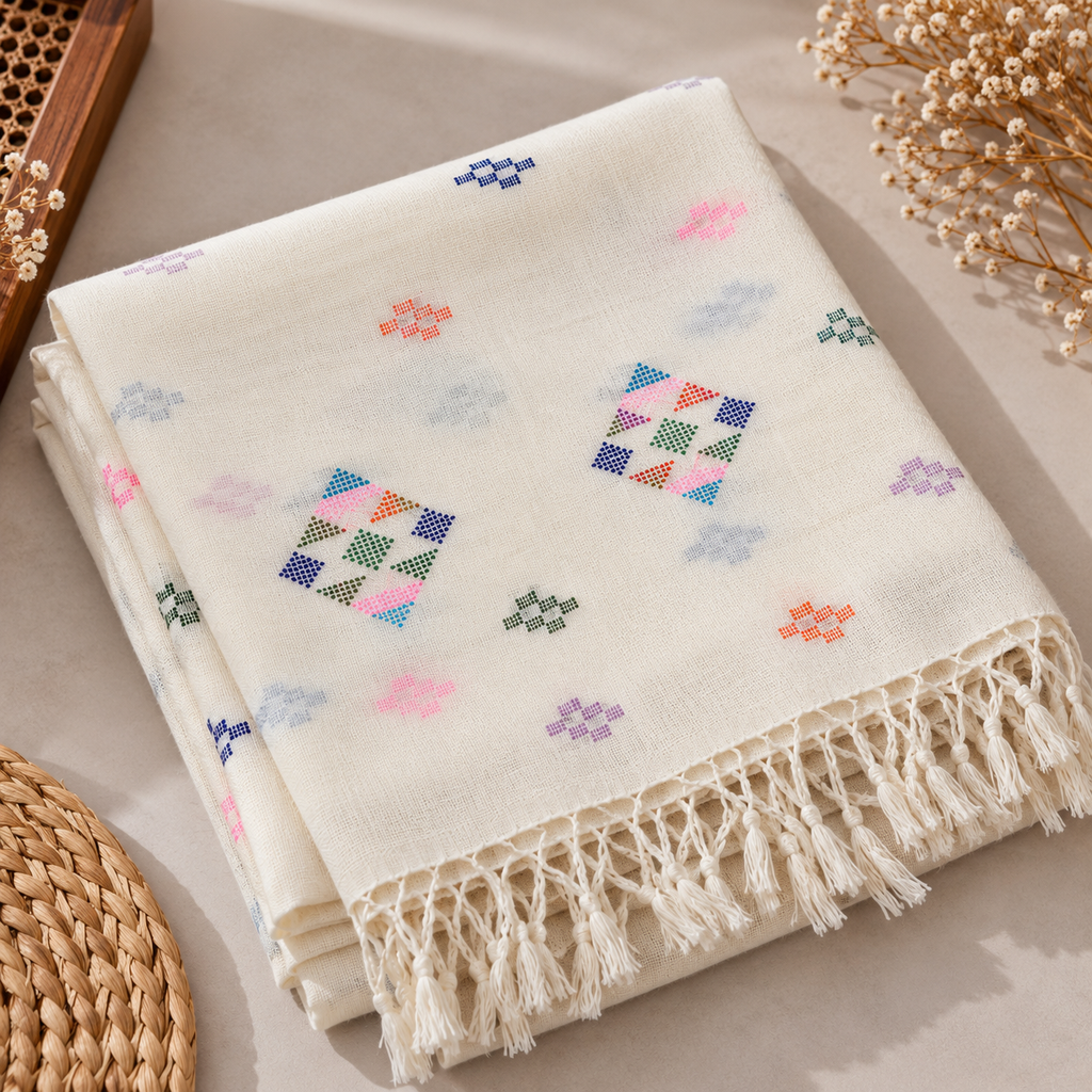 Women’s Swati Handloom Winter Shawl – Off-White Wool Shawl