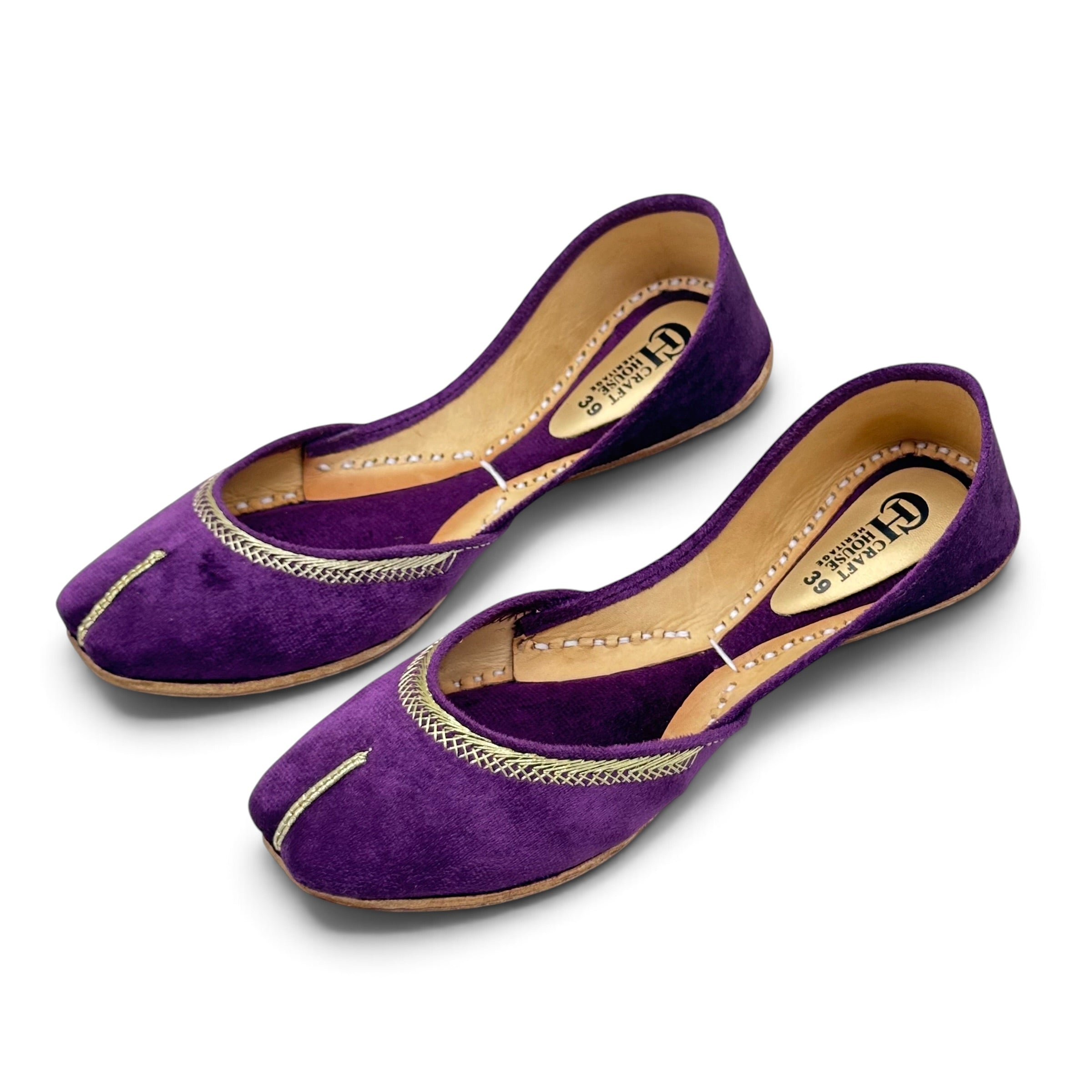 Handmade Premium Purple Velvet Khussa for Women – Traditional Soft Sole Ethnic Flats