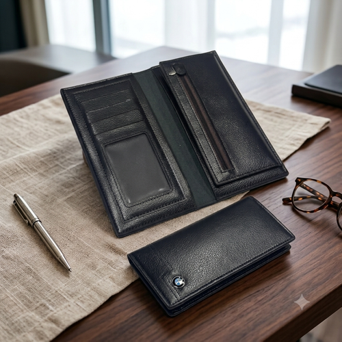 Executive Black Genuine Leather Long Wallet for Men