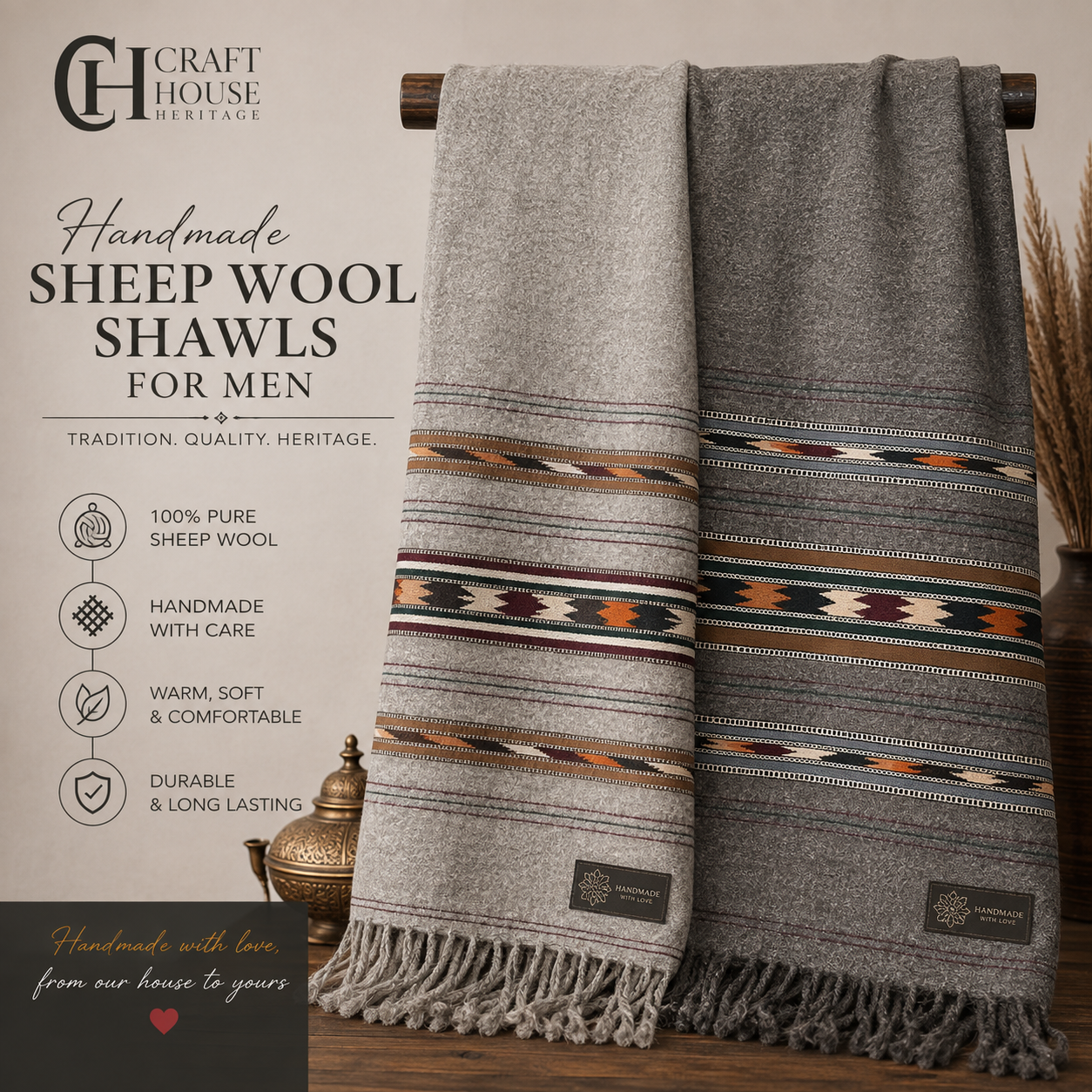 Handmade Sheep Wool Shawl For Men