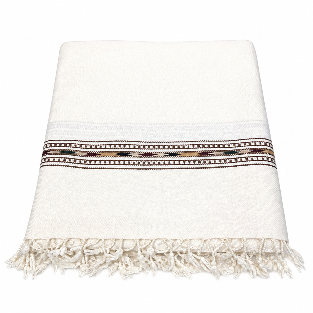 Off white warm winter shawl for men- Single border