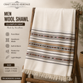 Handmade tri border off  white shawl for men