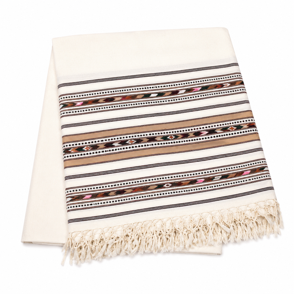 Handmade tri border off  white shawl for men