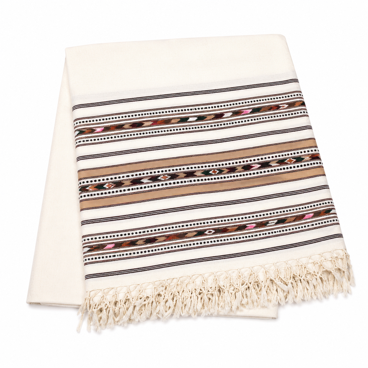 Handmade tri border off  white shawl for men