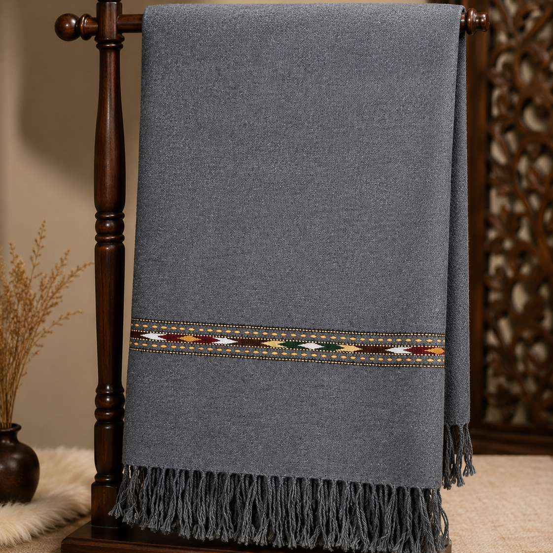 Pure wool Shawl for men Dark Grey -SH-11
