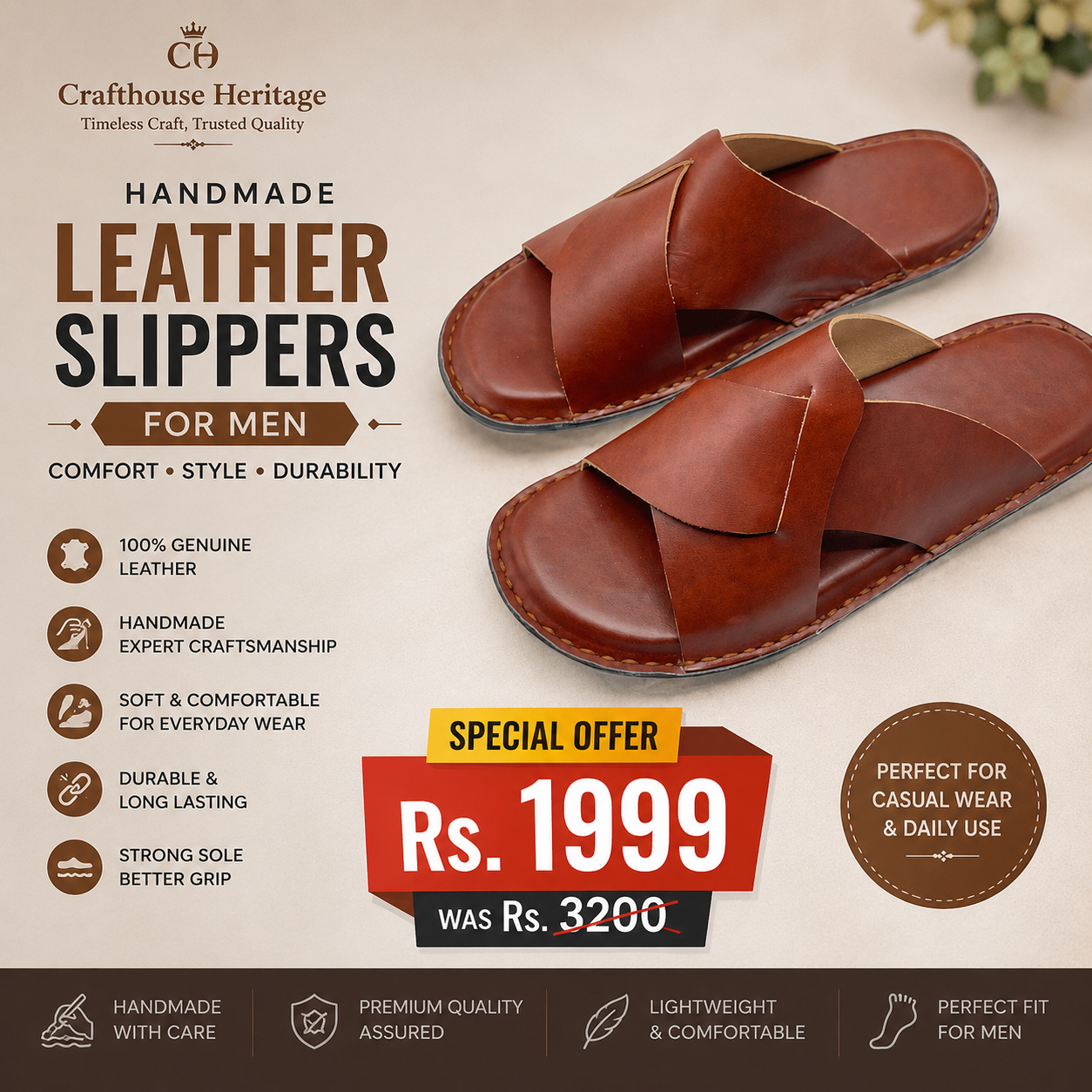 Handmade Leather Men Slippers