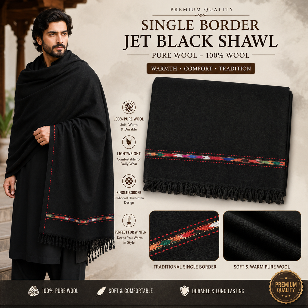 Pure Australian wool Shawl for men Jet Black - SH-19