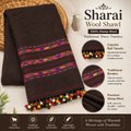 Traditional Sharai Wool Shawl for Men – 100% Sheep Wool with Colorful Ball Tassels - SH-23A