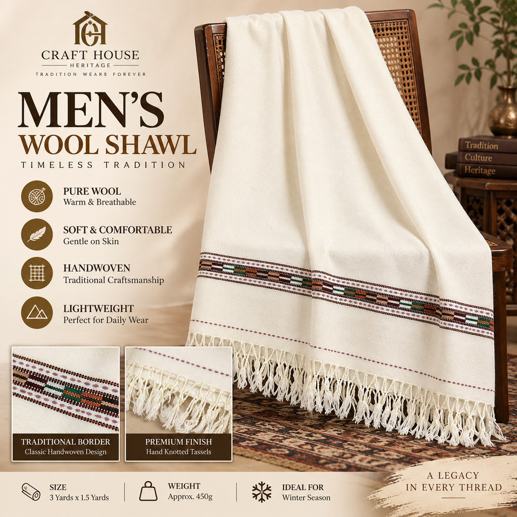 Off white woolen shawl for men single border