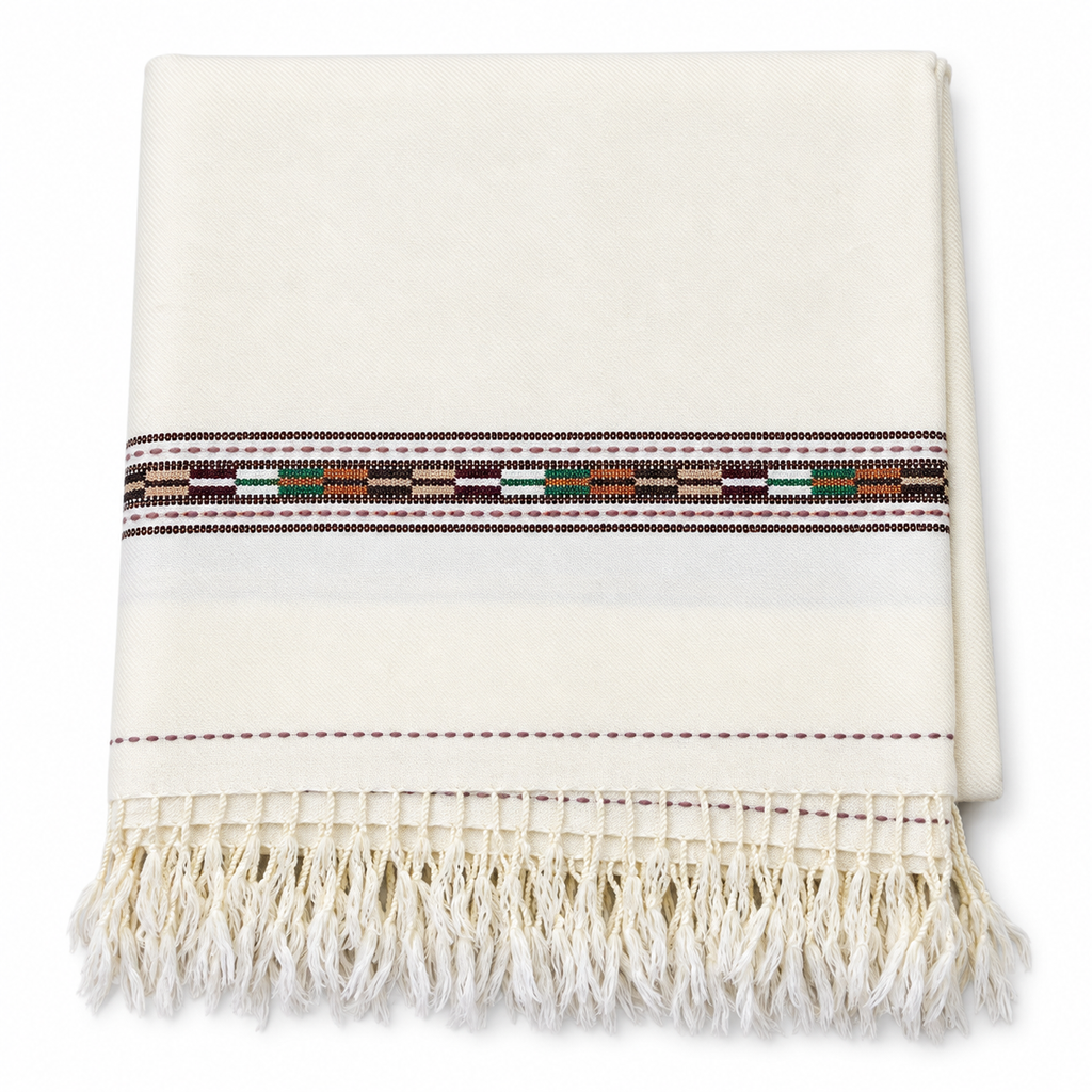 Off white woolen shawl for men single border