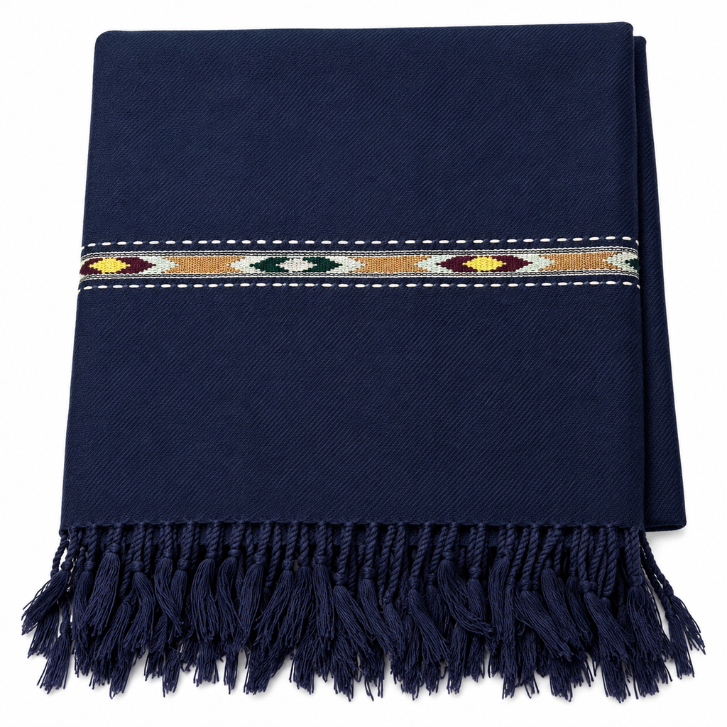 Navy Blue Wool Shawl for Men – Handwoven Traditional Border Shawl- SH-35