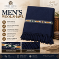Navy Blue Wool Shawl for Men – Handwoven Traditional Border Shawl- SH-35