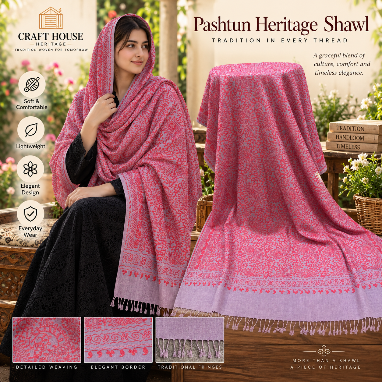 Handloom shawl with machine embroidered work full embroidery work shawl for Women