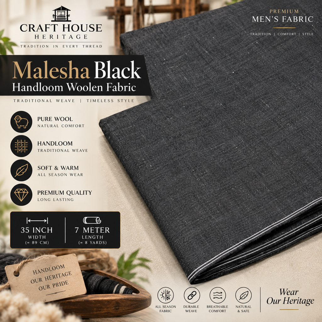 Malesha Black Handloom Charsadda Woolen Khaddar Fabric for Men