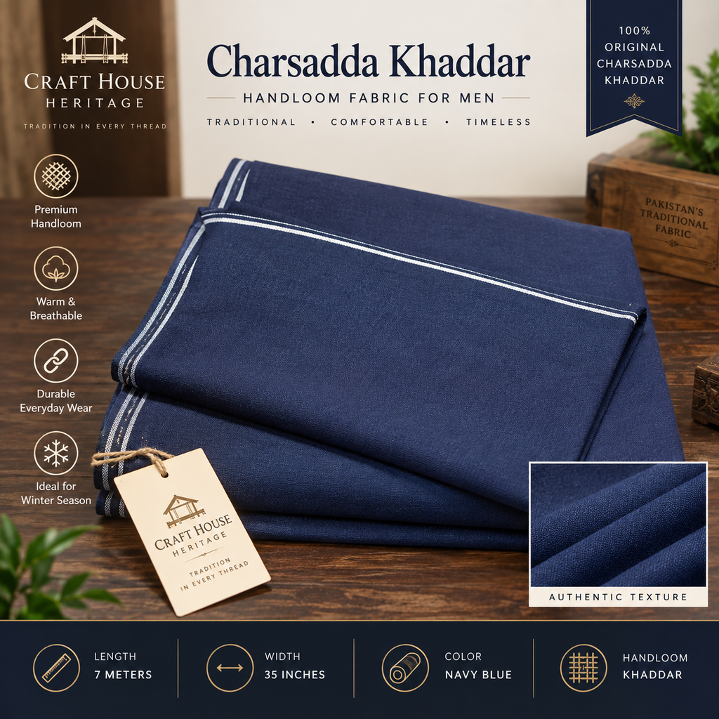 Navy Blue Handloom Charsadda Woolen Khaddar Fabric for Men