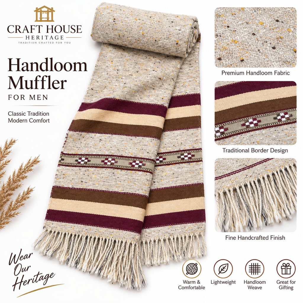 Premium Handloom Muffler for Men – Traditional Multicolor Border Design