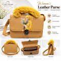 Yellow Leather Crossbody Purse for Women with Fur Handle & Stylish Printed Design