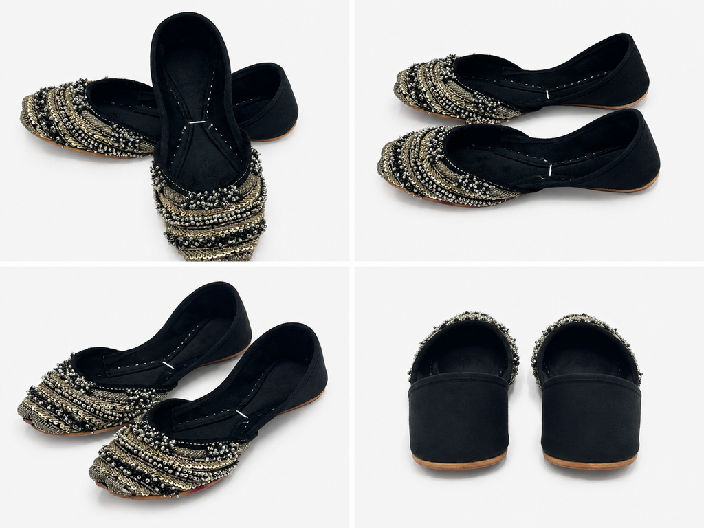 Premium Embroidered Ladies Khussa with Beadwork- Black