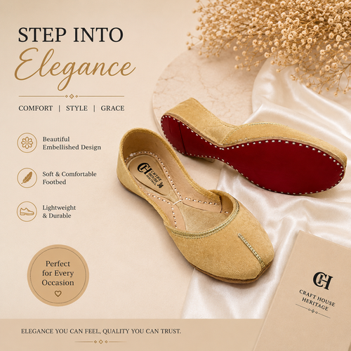 Craft House Heritage Women’s Premium Beige Khussa – Soft Comfortable Traditional Flats