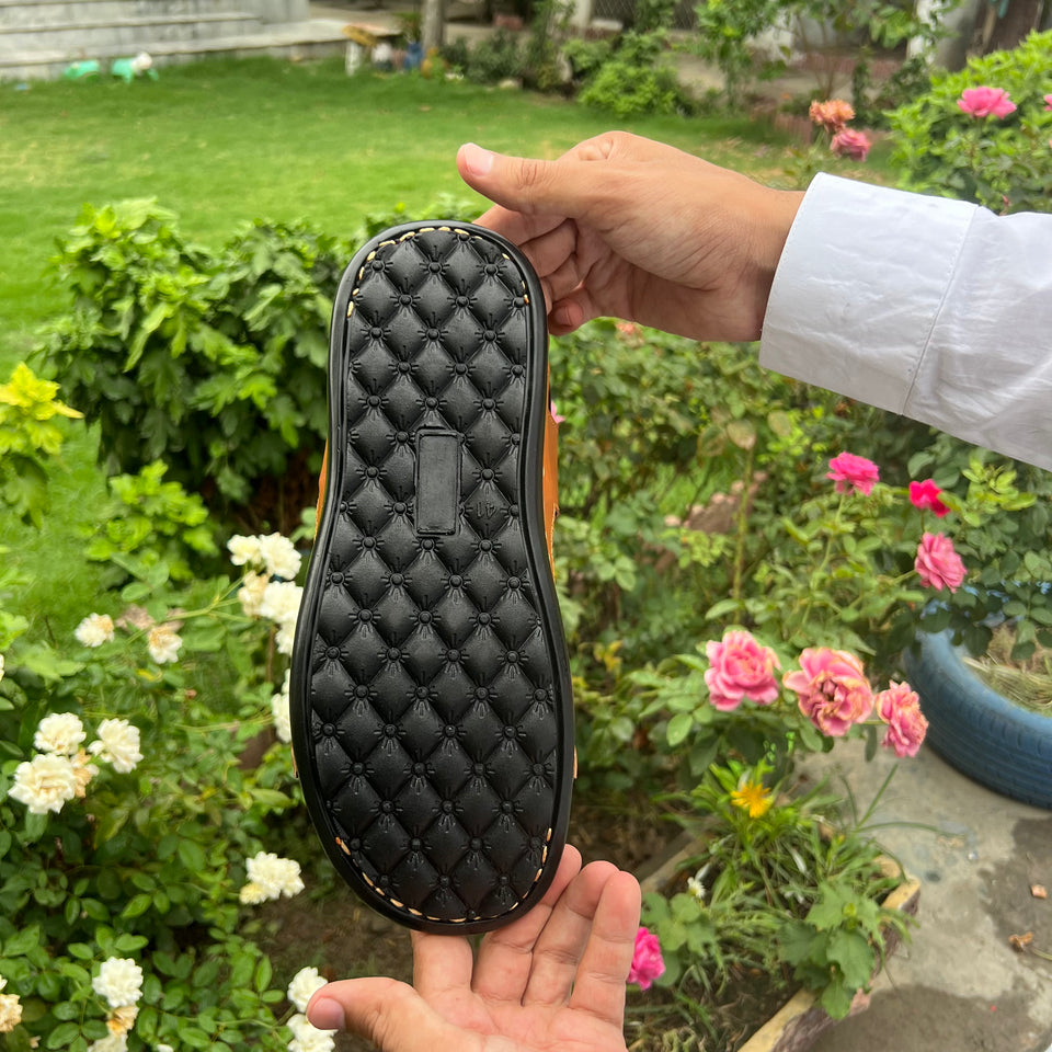 Handmade Peshawari chappal Latest Design - D4 Orange