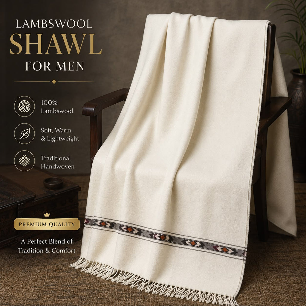 Handmade Pure Lambswool Shawl for Men – Off white