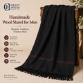 Handmade Black Wool Shawl for Men - Black