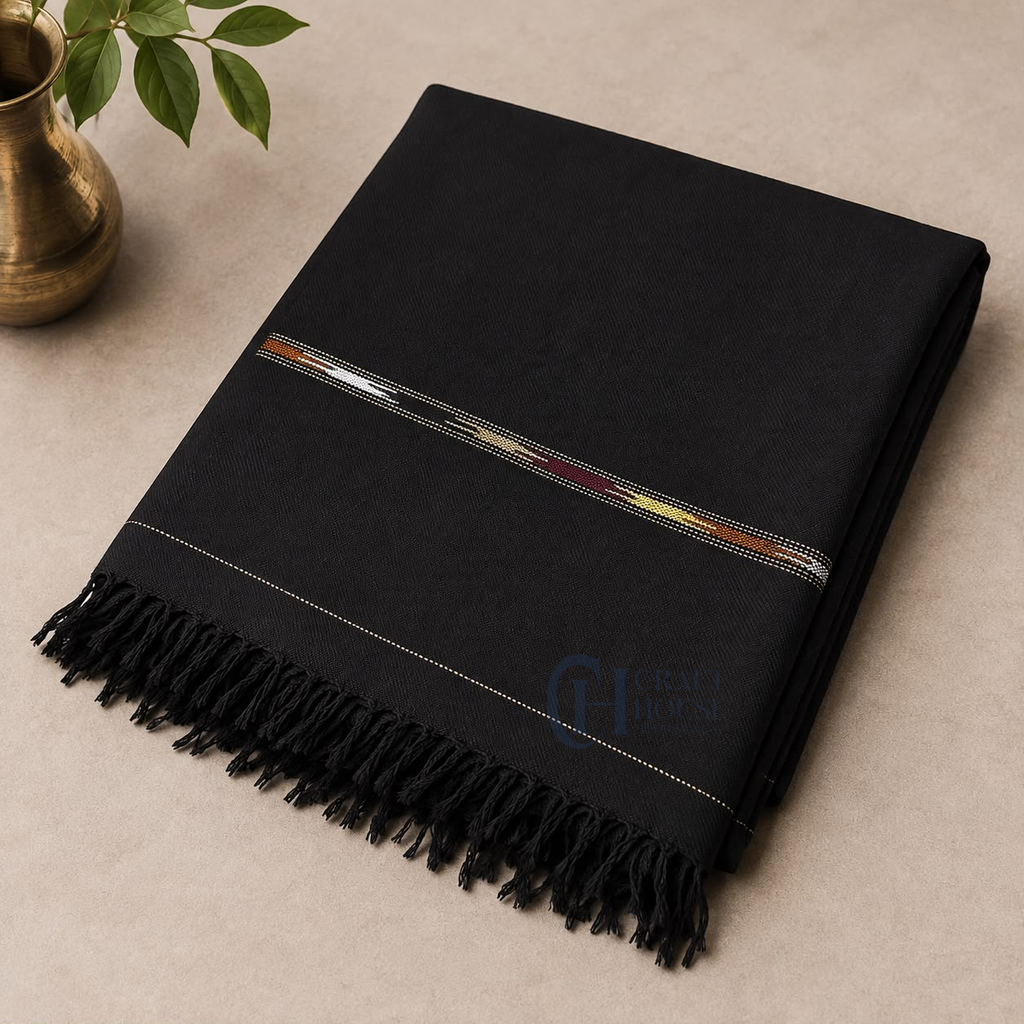 Handmade narrown border Shawl For Men - Black