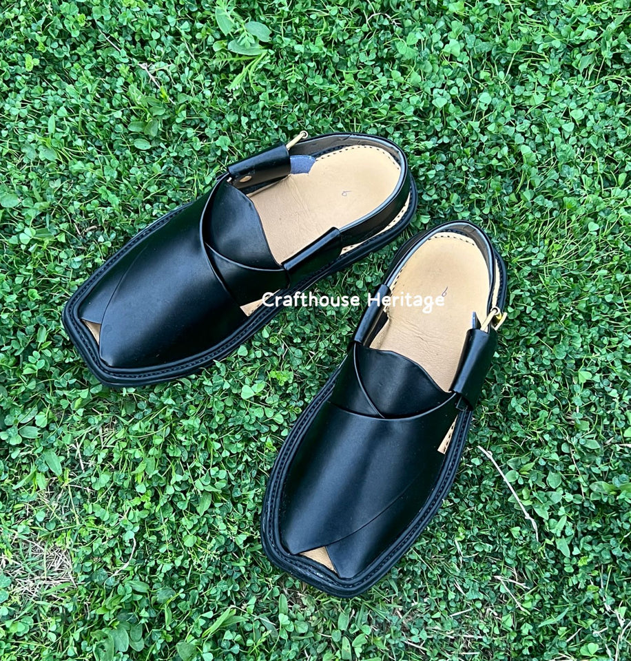 Smart Zalmi Peshawari Handstiched Chappal - Black