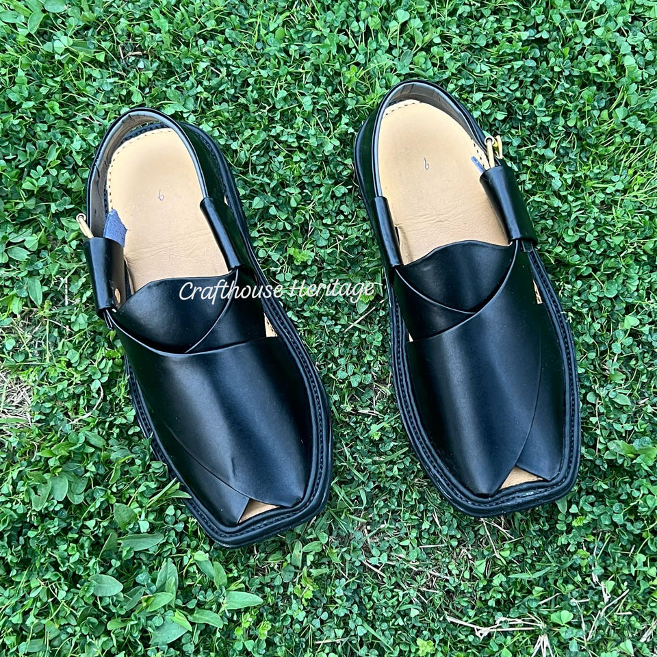 Smart Zalmi Peshawari Handstiched Chappal - Black