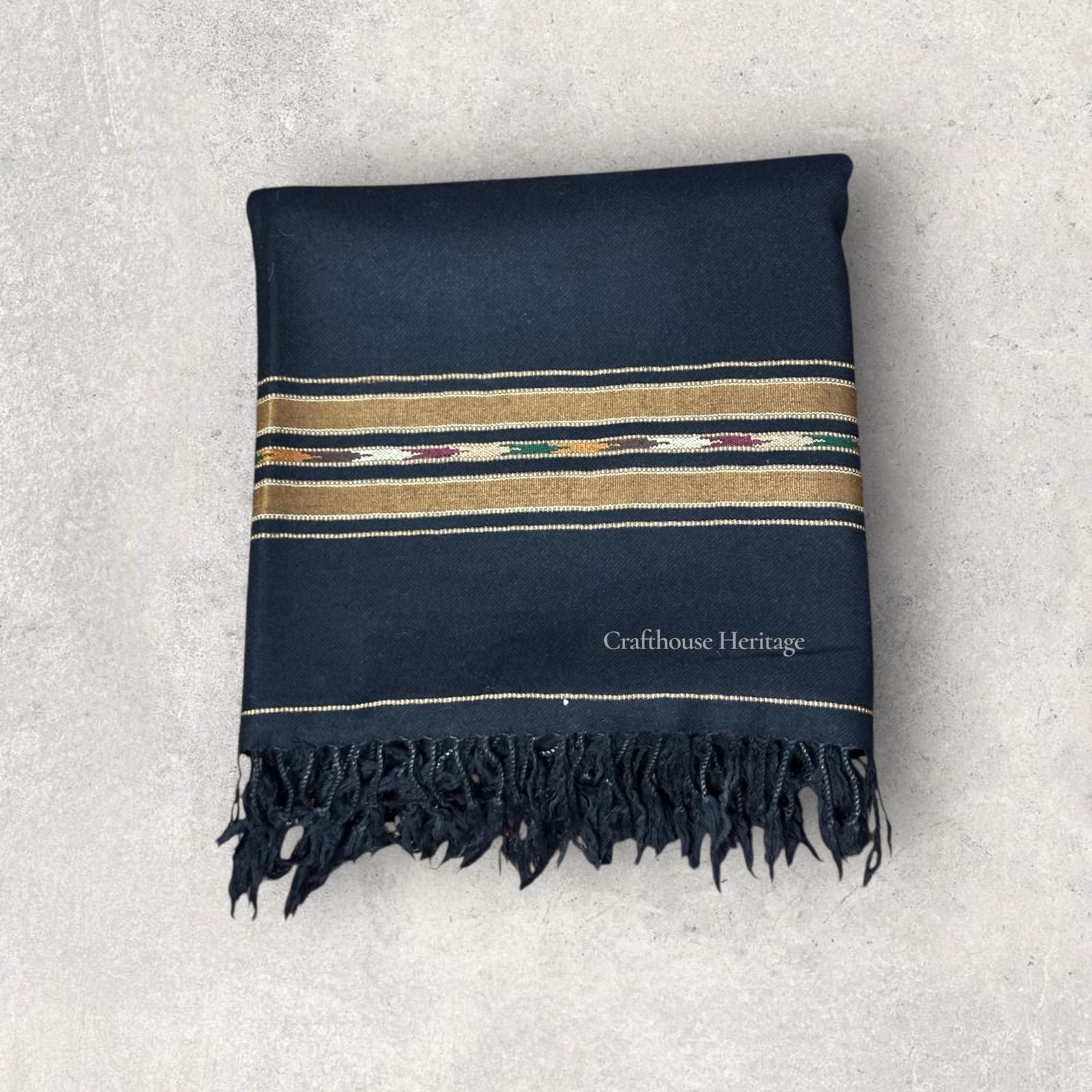 Handmade Pure Wool Shawl for Men – Soft & Warm Black Winter Shawl