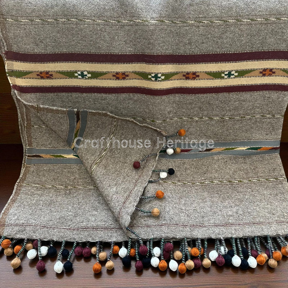 Handmade Wadera style 3 border shawl for Men balls design Shawl Design 3