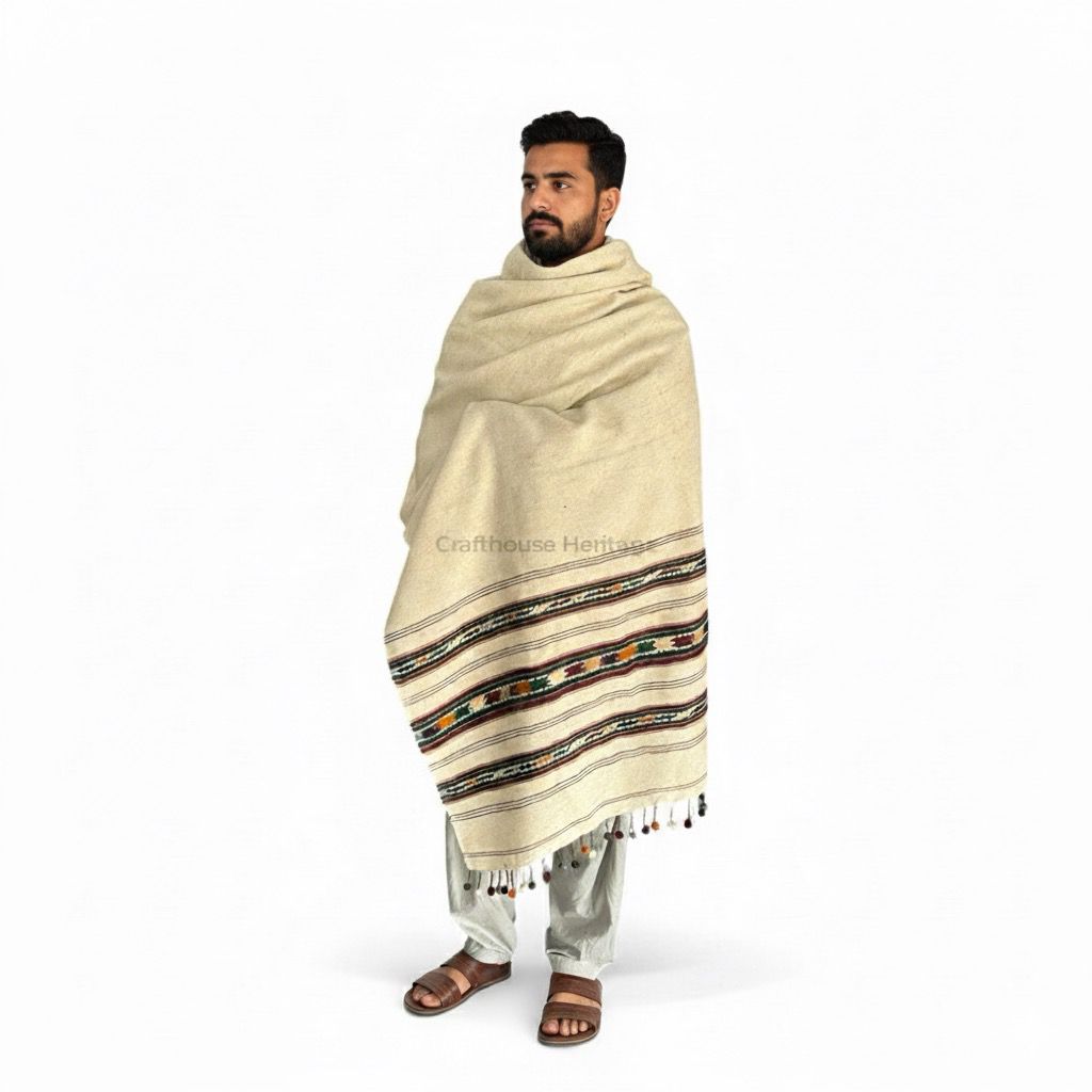 Handmade Wadera Style Swati  Shawl for Men – “Sharai” with Three Borders