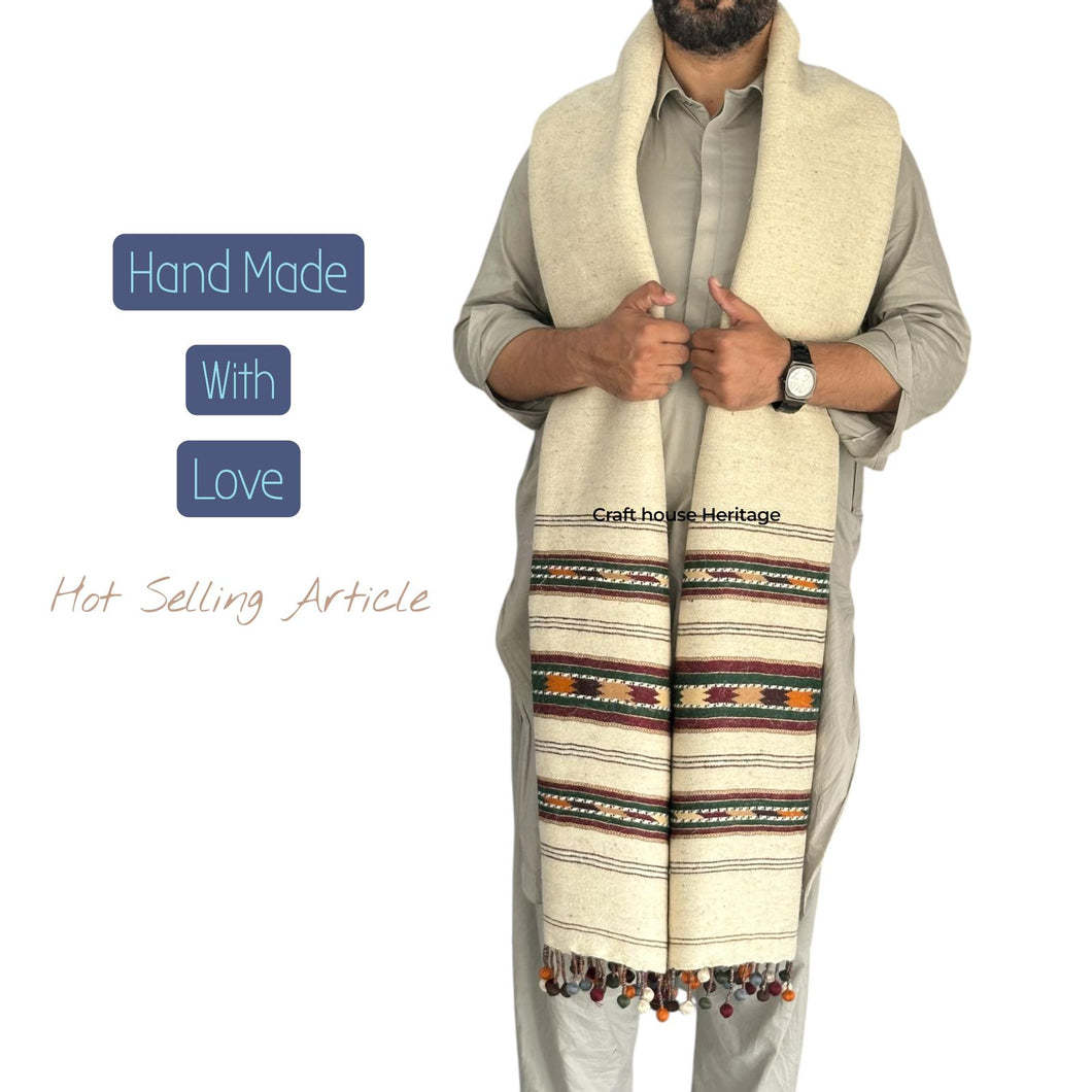 Handmade Wadera Style Swati  Shawl for Men – “Sharai” with Three Borders