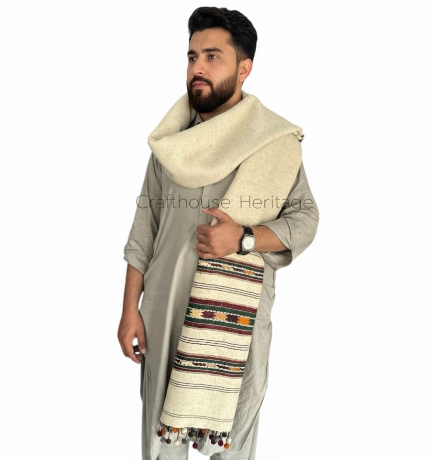 Handmade Wadera Style Swati  Shawl for Men – “Sharai” with Three Borders