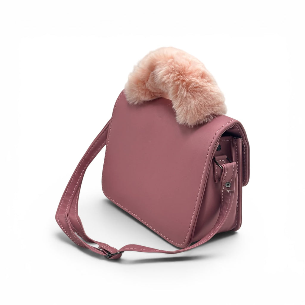 Noor Blossom Fur Handle Leather Bag for Women – Elegant Crossbody & Hand Carry Purse