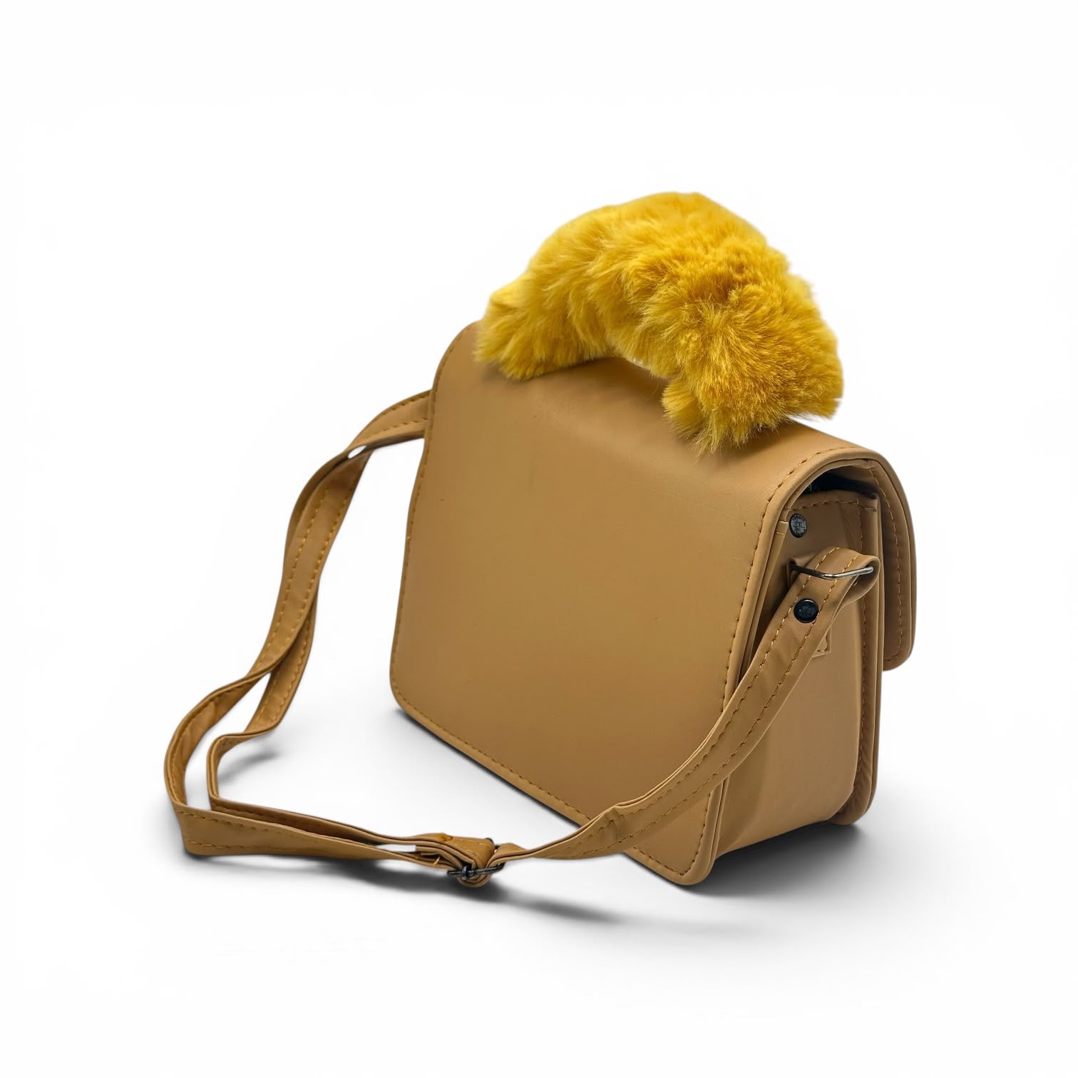 Noor Blossom Fur Handle Leather Bag for Women - Yellow